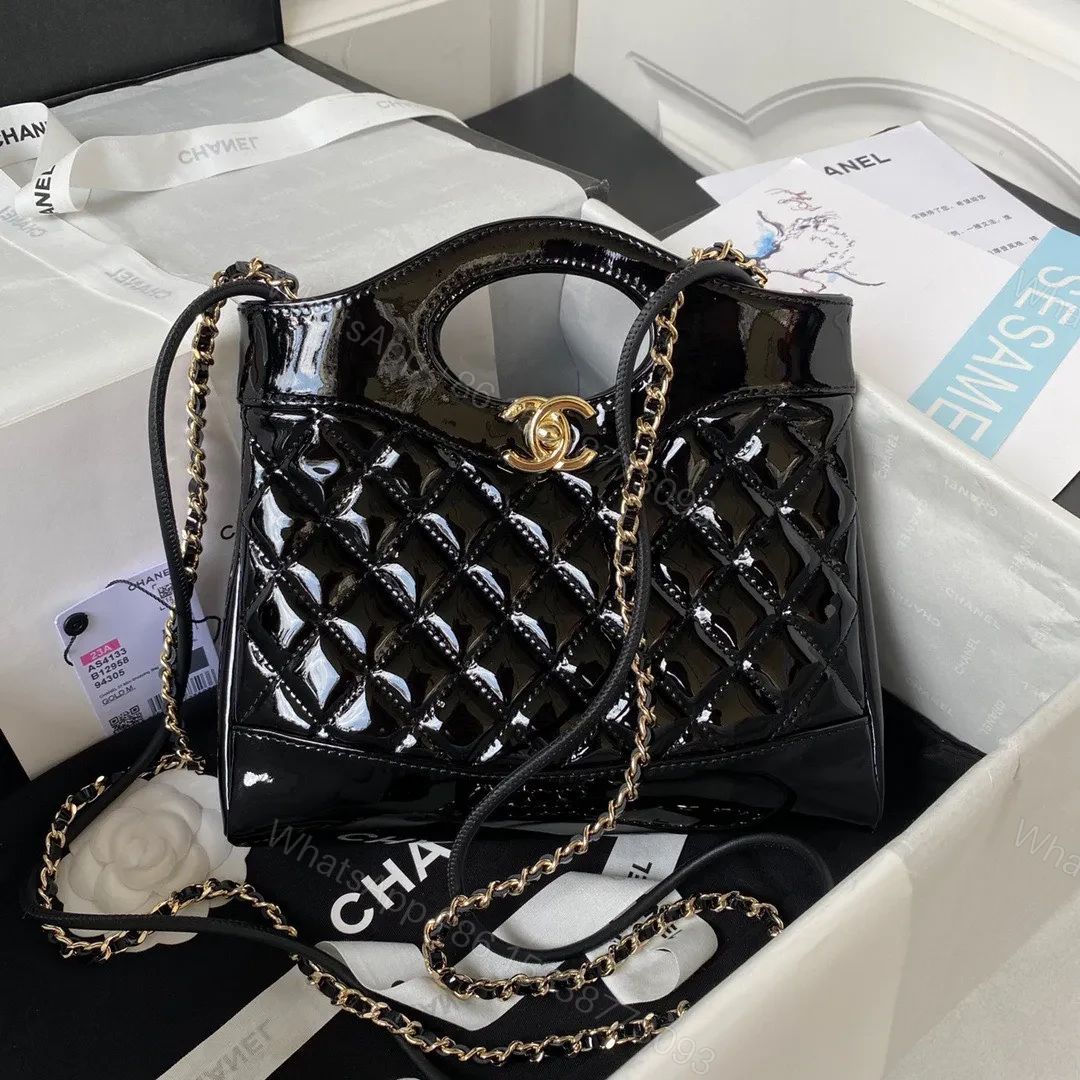 Chanel Mini Shopping Bag Handbags Shiny Leather Lock Gold 31cm — view 1