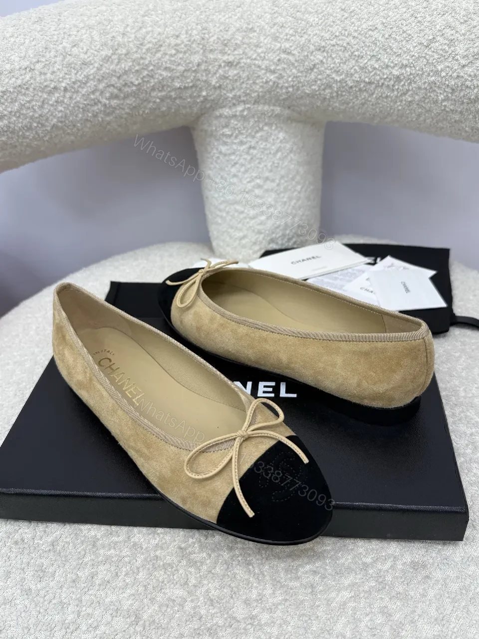 View 3 of Beige Suede Cap-Toe Ballet Flats – Elegant, Comfortable Luxury
