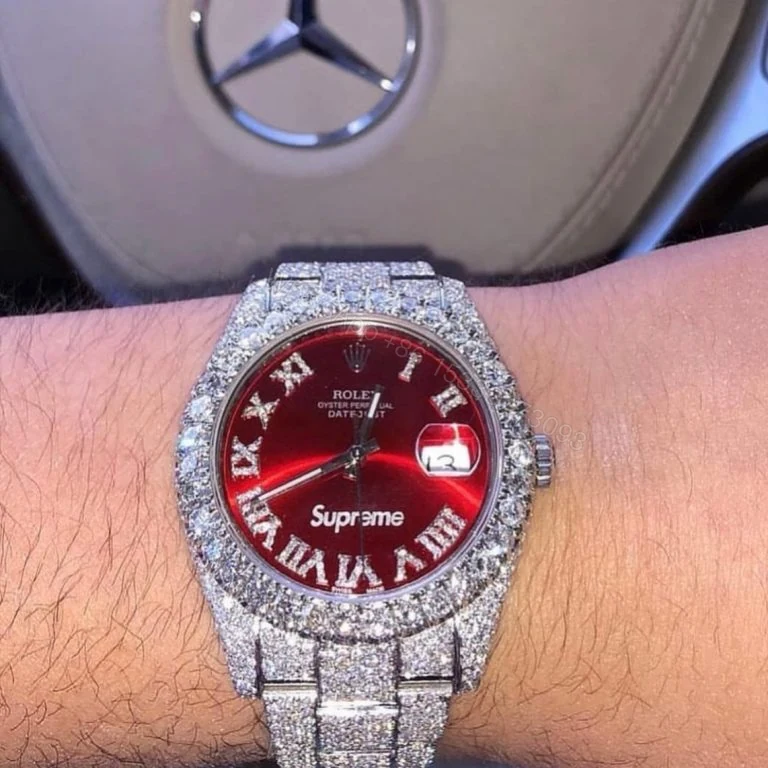 View 4 of Datejust Supreme 41mm Super Clone Red Dial Custom Moissanite Diamonds