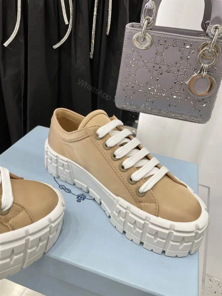 View 7 of PRADA DOUBLE WHEEL RE-NYLON GABARDINE SNEAKERS BEIGE – PRD087