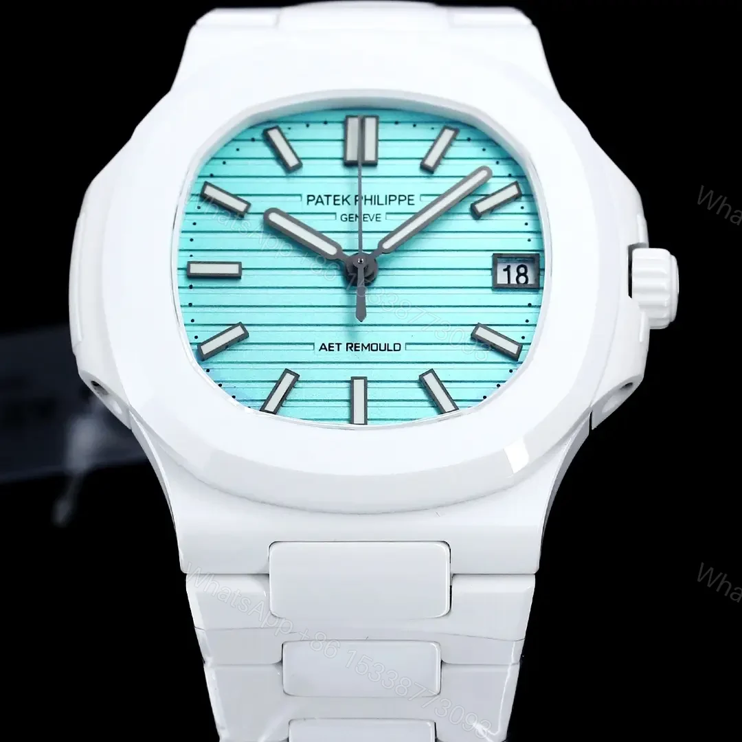View 4 of Patek Philippe Tiffany Ceramic Nautilus Watch White Bracelet Ultimate 40MM PP-NAU-TIFF-CER-WHT40-V2