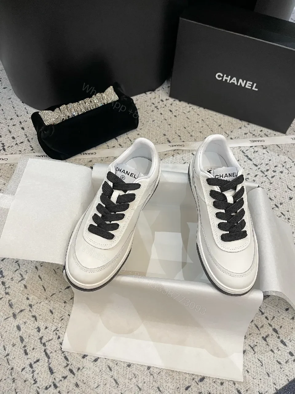 View 9 of White Leather Low-Top Sneakers with Luxe Detailing