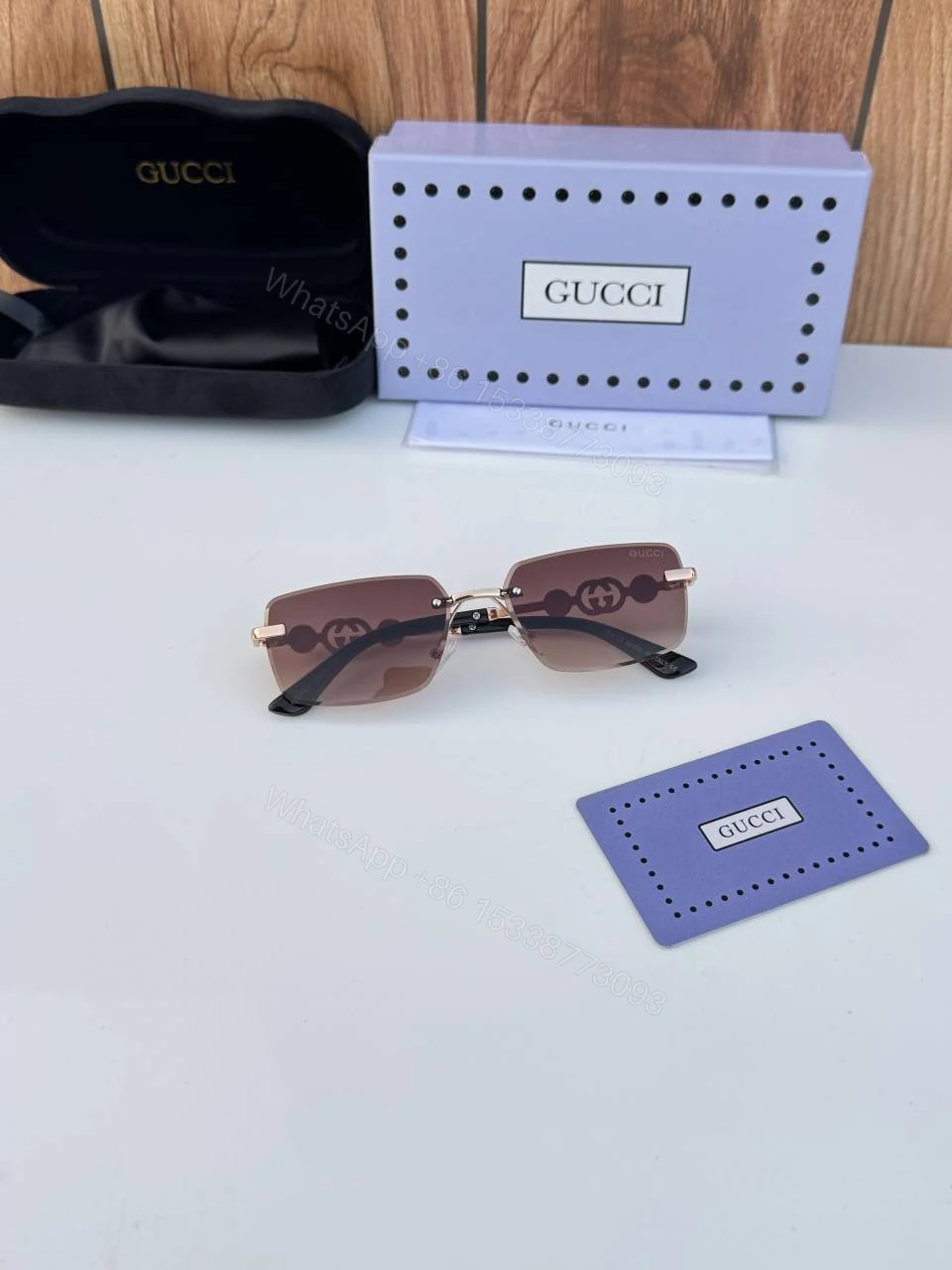 View 2 of First Copy Gucci 18327 Gold Brown Luxury Designer Sunglasses Premium UV Protection Eyewear