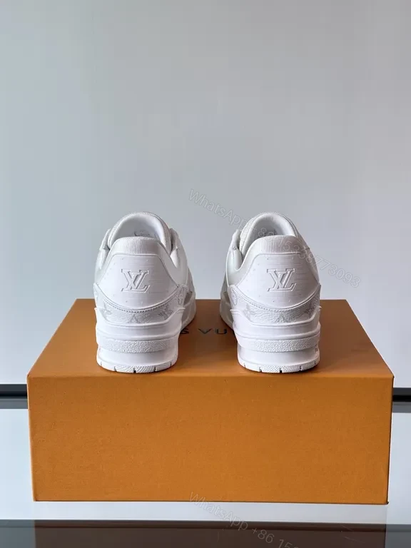 View 2 of White Leather Trainer: Subtle LV-Textured Luxury, Cushioned Comfort