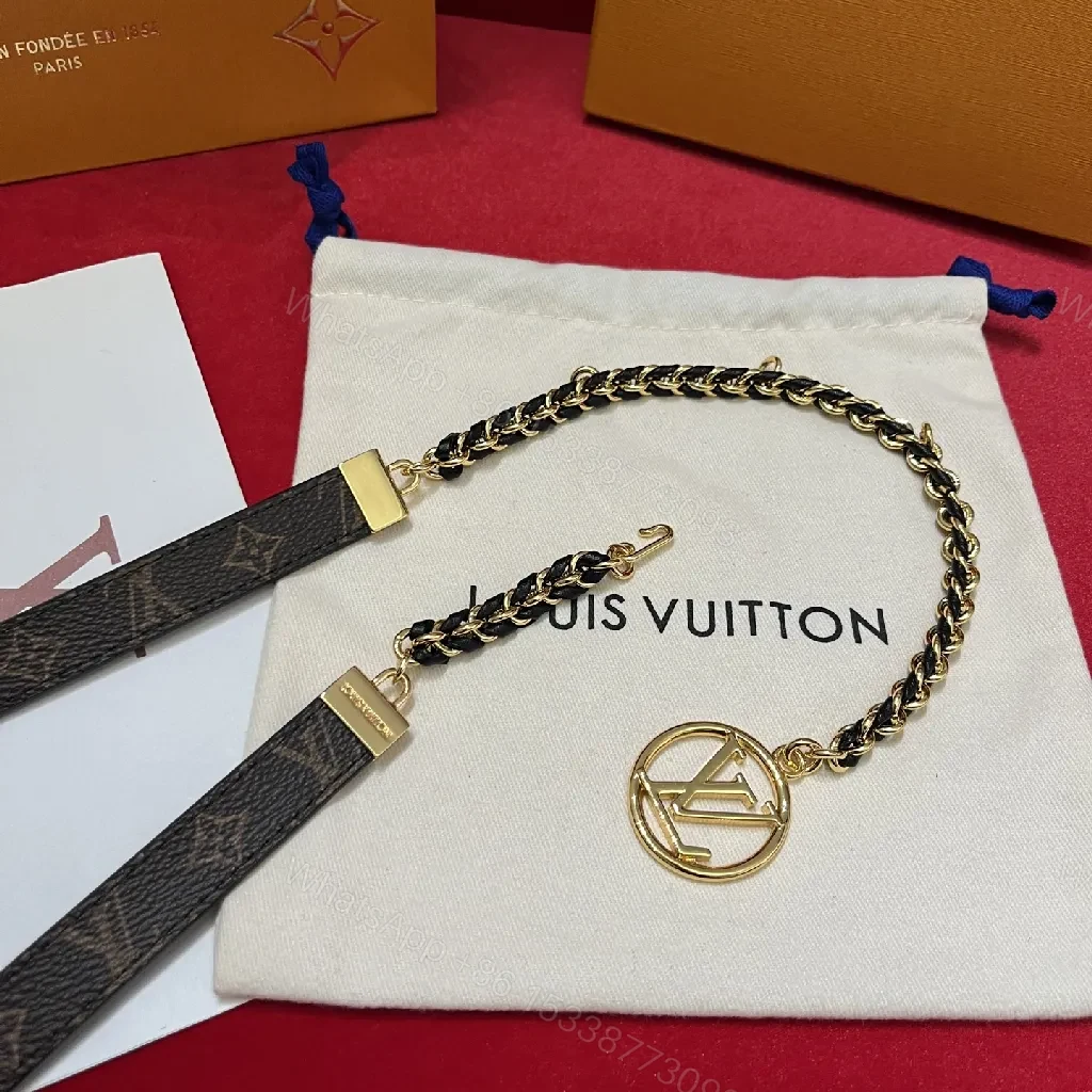 View 11 of Chic Leather & Chain Belted Necklace - Black & Gold Finish