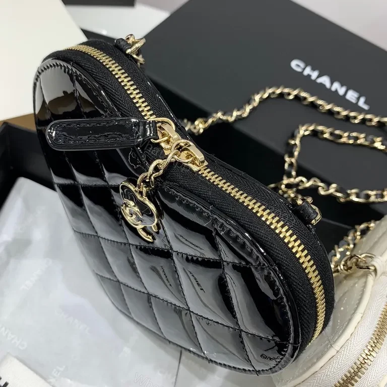 View 3 of Chanel White-Black Heart-Locket Mini Bag: Luxe Quilted Charm