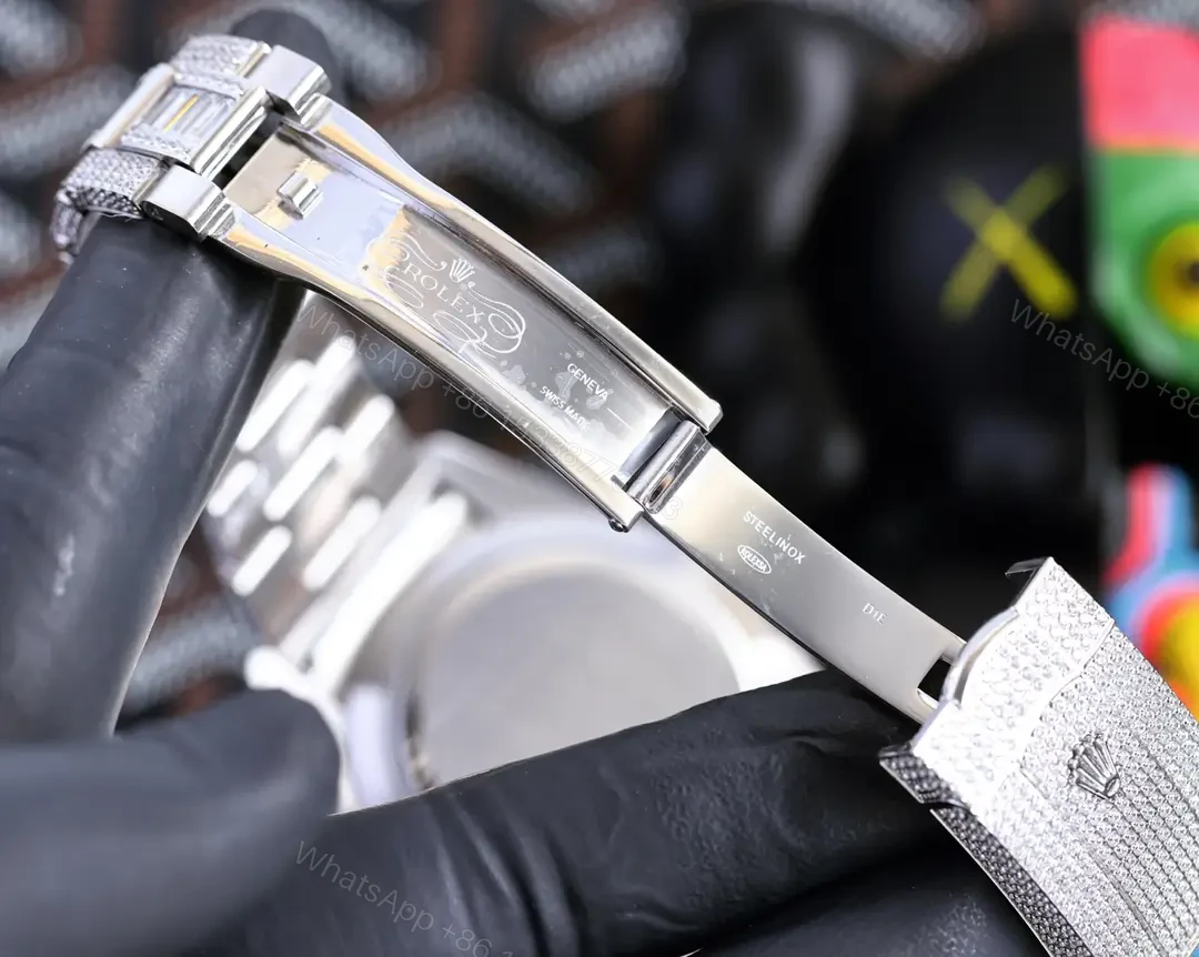 View 8 of Rolex Sky-Dweller replica 42MM Prestigious Full Diamond Steel Bracelet Edition RG-SKYDWELLER-FULLDIAMOND-STEEL-9001