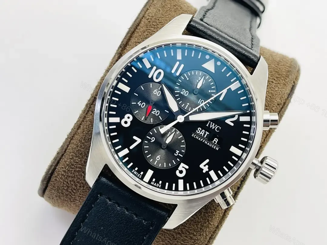 View 3 of IWC Black Blue Pilot Chronograph Leather Strap Ultimate 43MM IWC-PILOT-CHR-BBK43-L