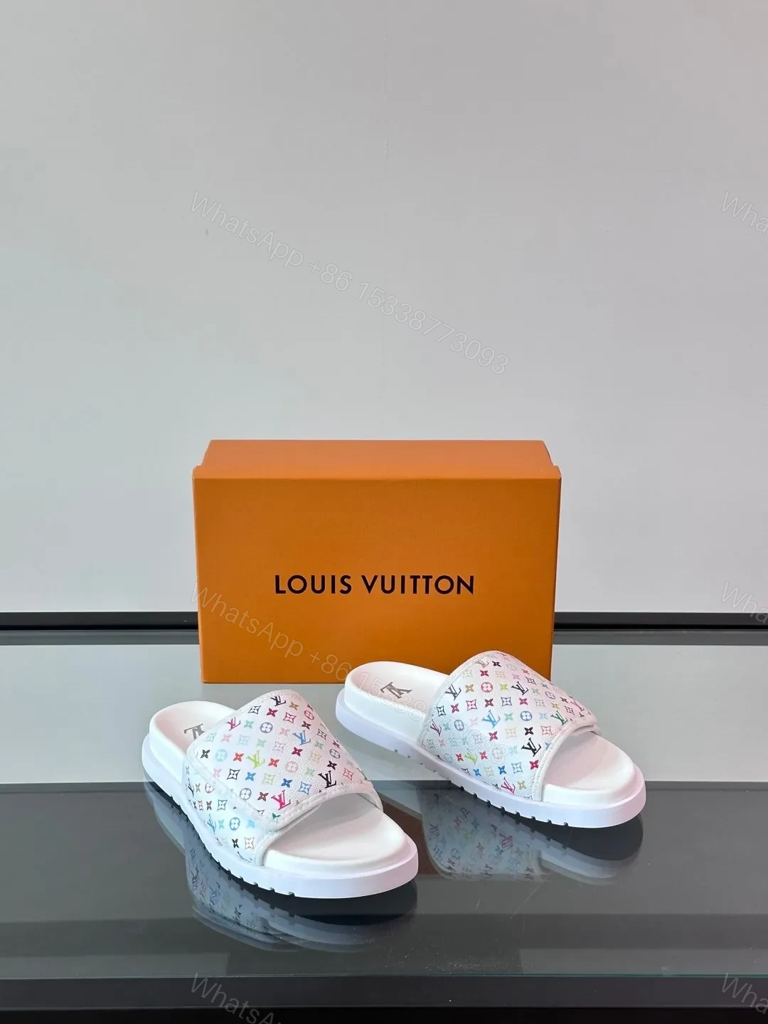 View 5 of LV Men White Patterned Leather Slides