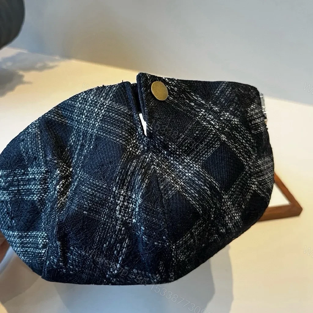 View 5 of Textured Beret with DIOR-Inspired Accent, Navy, One-Size