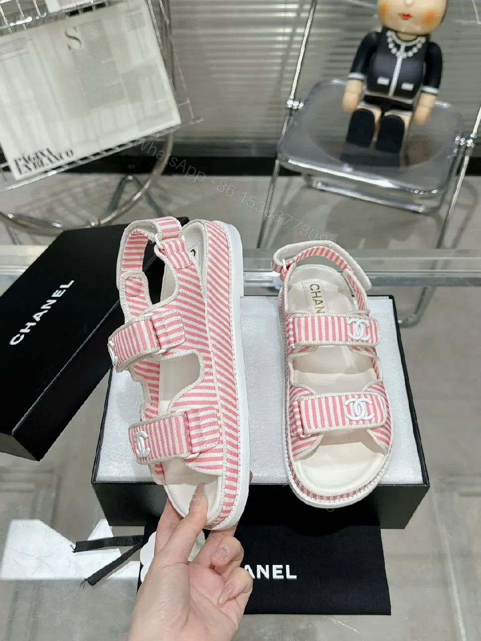 View 7 of Playful Stripes Sandals: Pink-White Luxury Comfort Flats