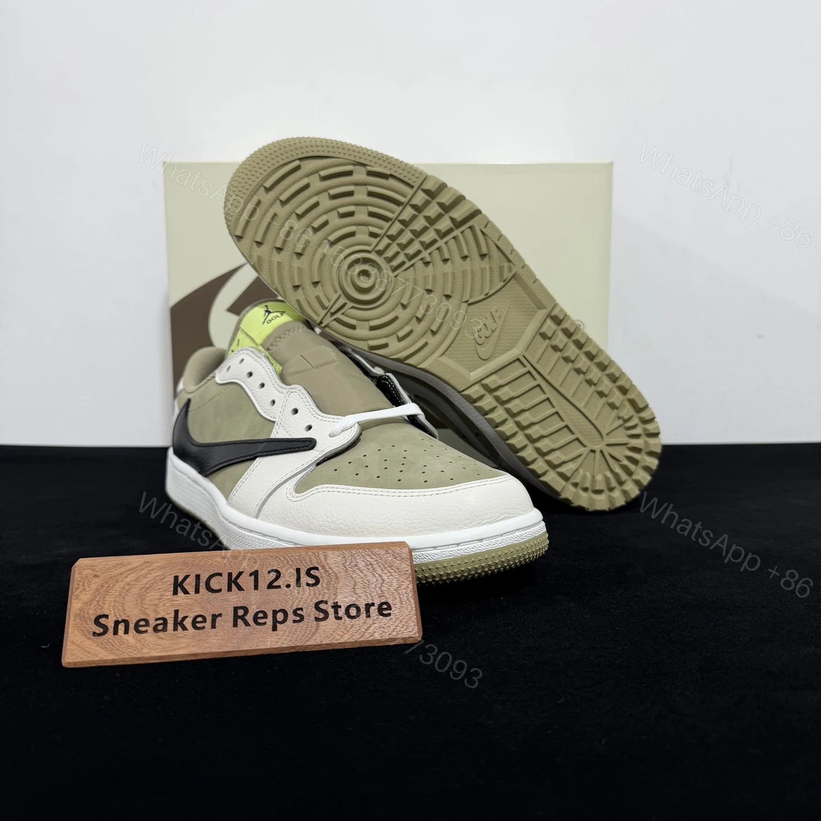 View 3 of Travis Scott x Air Jordan 1 Low OG Golf ‘Neutral Olive’ Reps