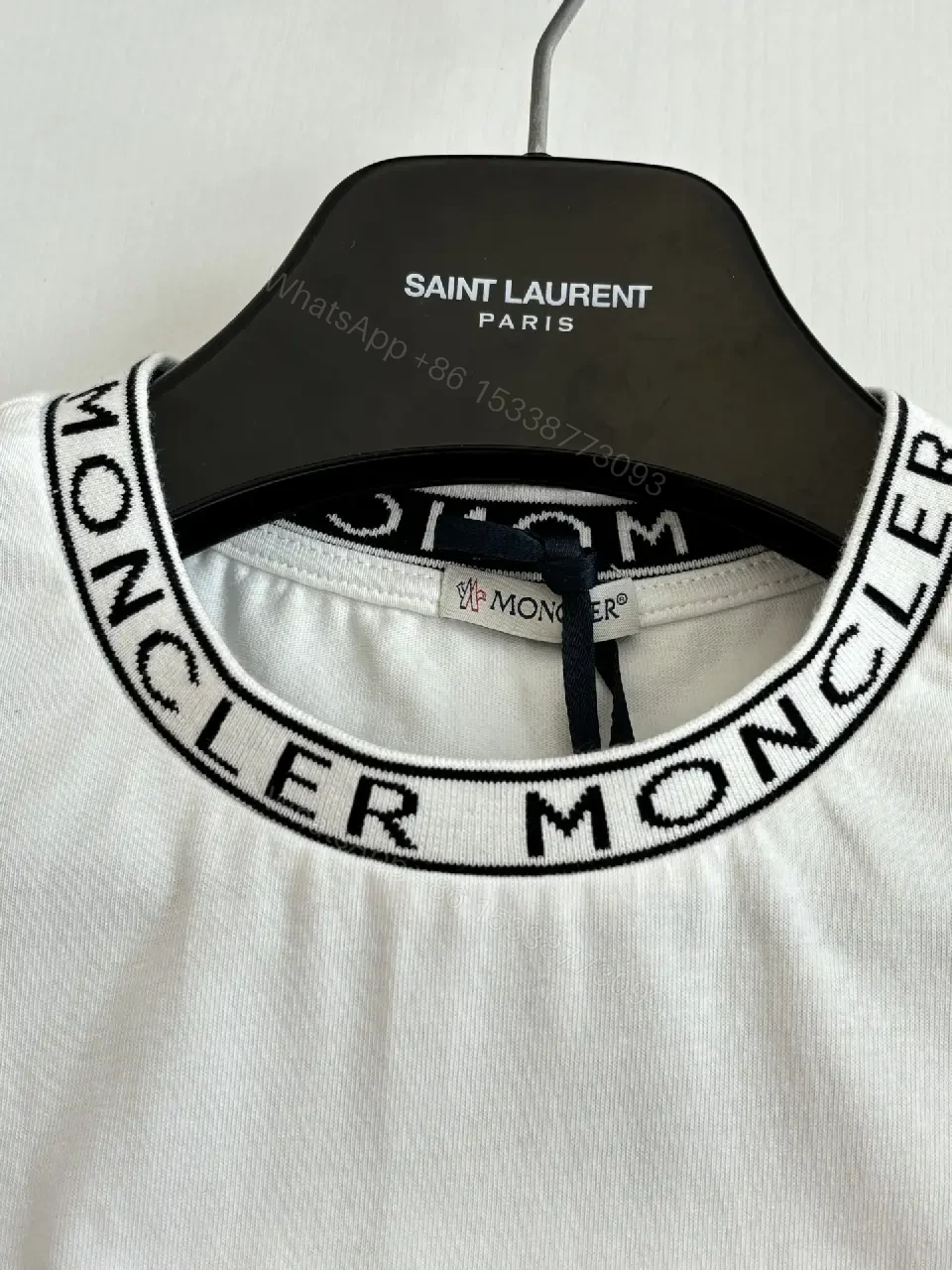 View 4 of White Cotton Tee Moncler Logo Crewneck Classic Streetwear Style Breathable Comfort T-Shirt