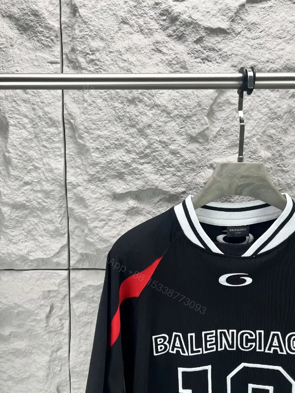 View 2 of Black White Red Oversized Athletic Jersey with BALENCIAGA 10 Front