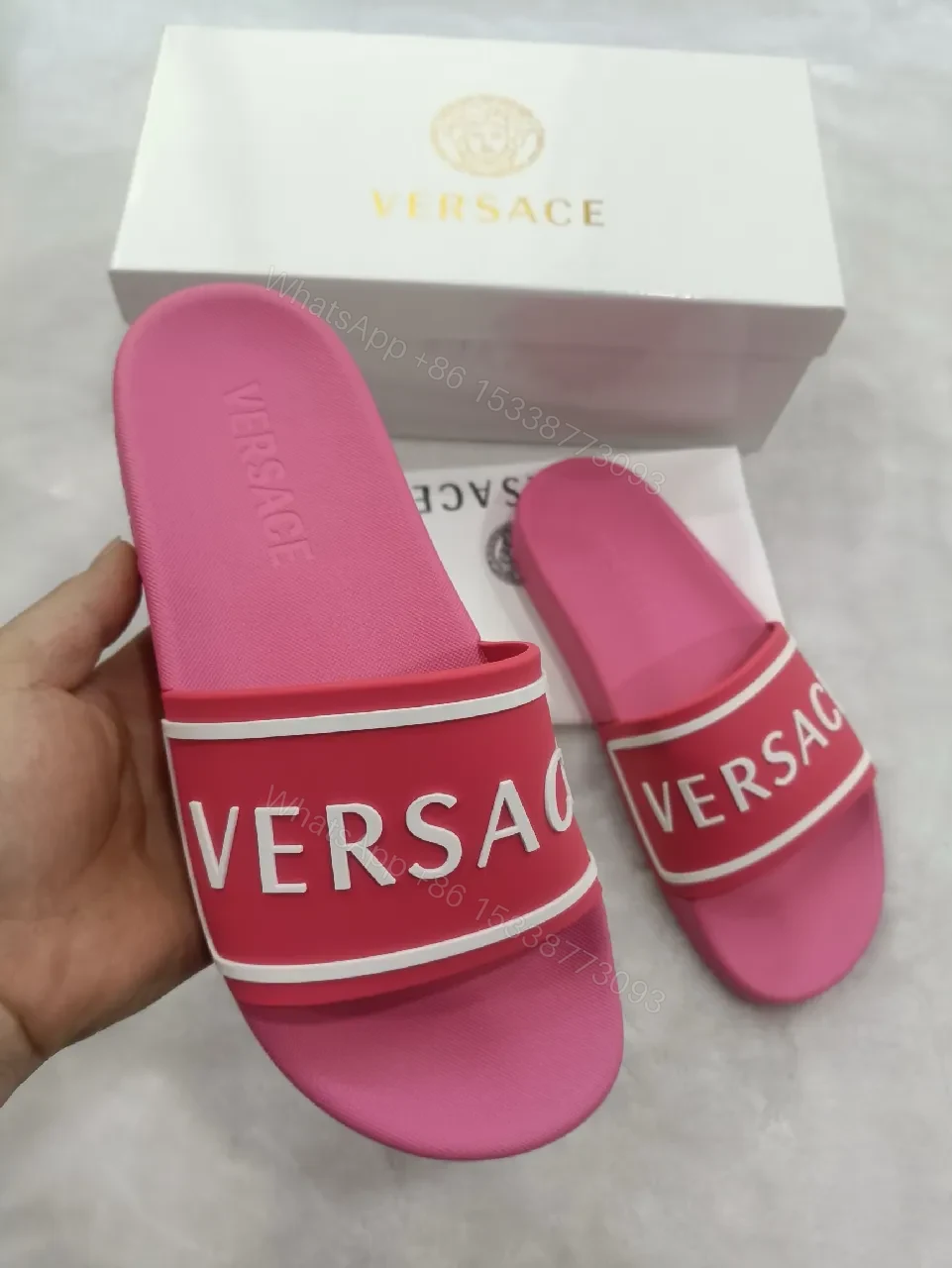 View 4 of Pink Synthetic Slide, Cushioned Strap, Flat Footer