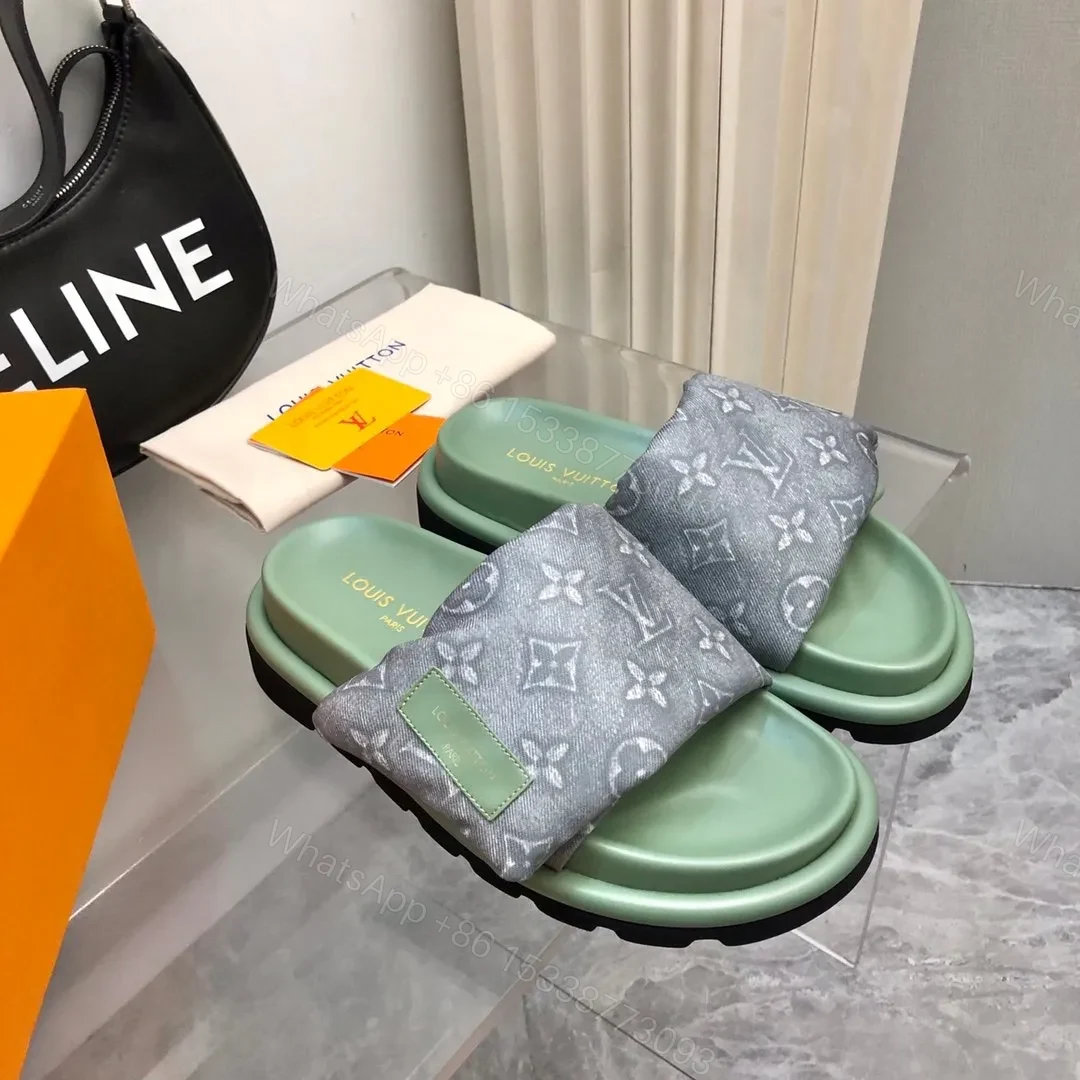 View 4 of LV Women Green Fabric Strap Slippers
