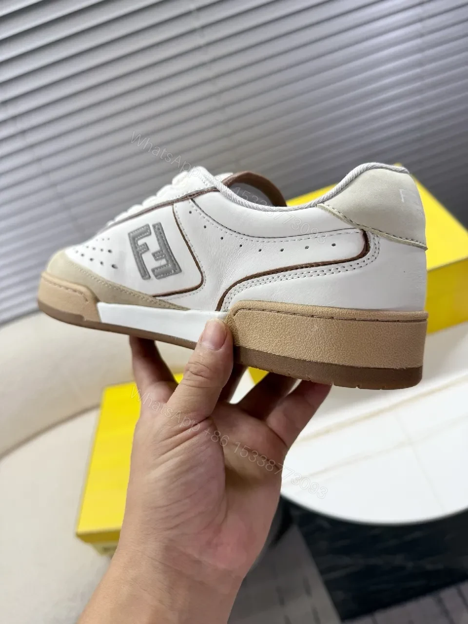 View 5 of Casual Luxury White-Beige Leather High-Top Sneaker, Comfort