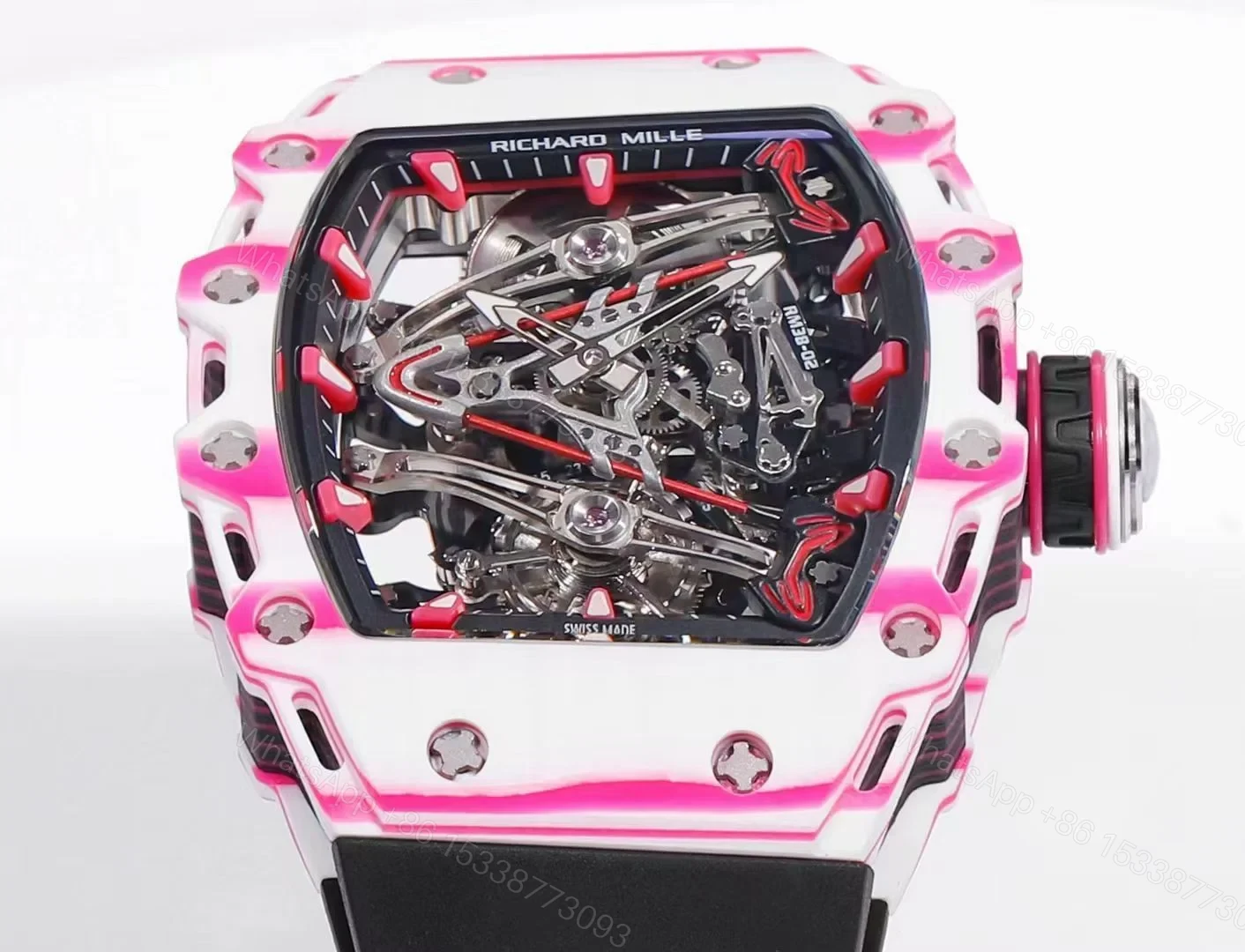 View 6 of Richard Mille RM38-02 Tourbillon Bubba Watson Watch Pink Quartz Carbon Fiber Skeleton Dial Golf Inspired Manual Winding Movement 10000G Shock Resistant RM38-02-BW-PQC-TB10