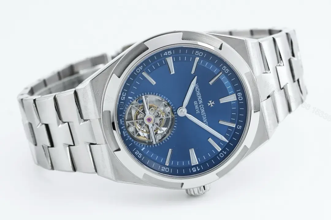 View 3 of MKS Factory Vacheron Constantin Overseas Tourbillon Stainless Steel Watch with Blue Dial and Interchangeable Blue Rubber Strap