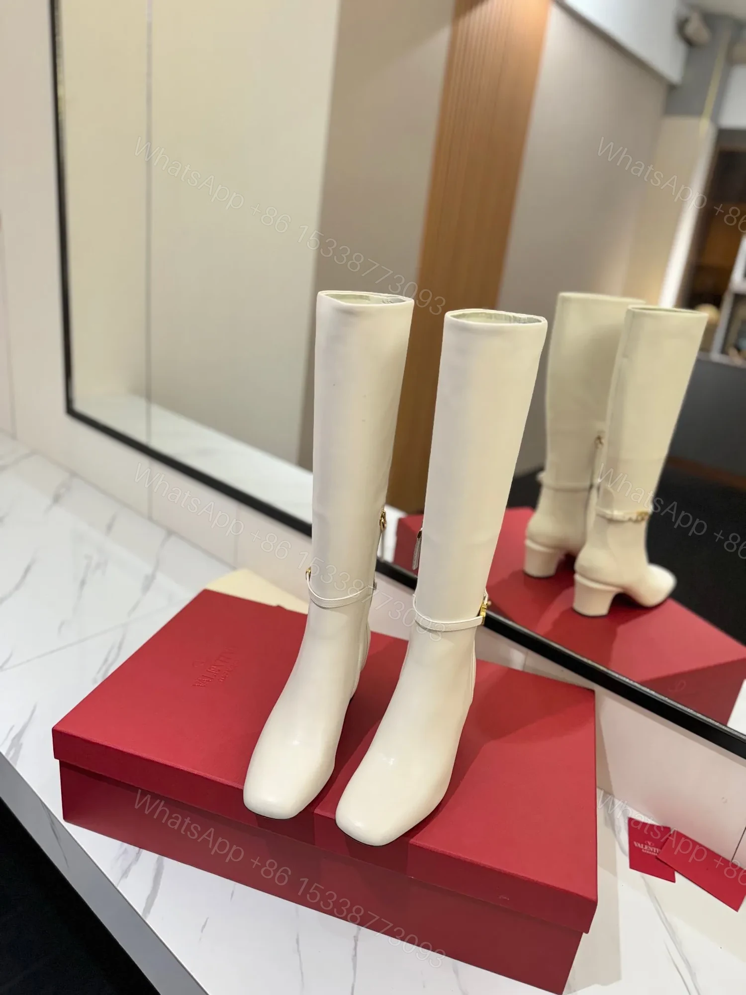 View 4 of Valentino Women White Leather Knee High Boots