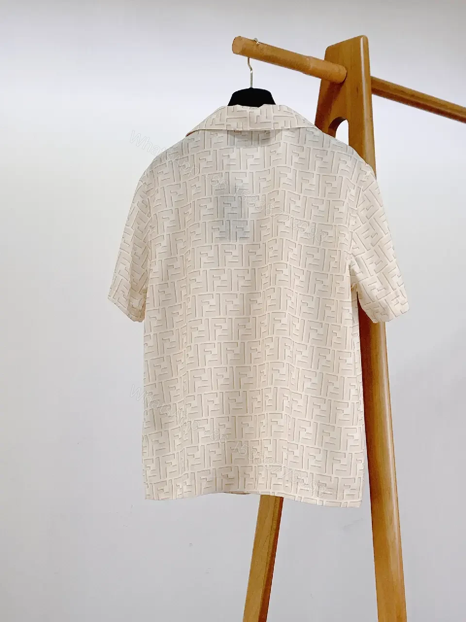 View 6 of Off-White Beige Embossed Geometric Polo Shirt - Short Sleeve, Relaxed Fit
