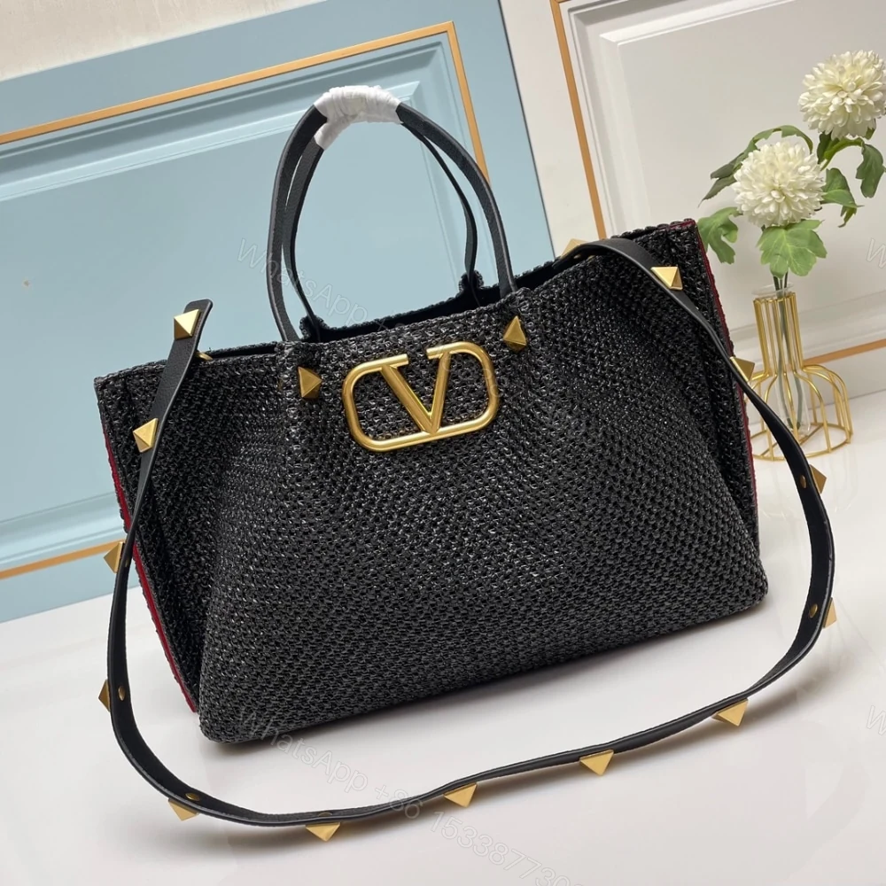 View 3 of VALENTINO GARAVANI MEDIUM STRAW SUMMER TOTE BLACK 35CM