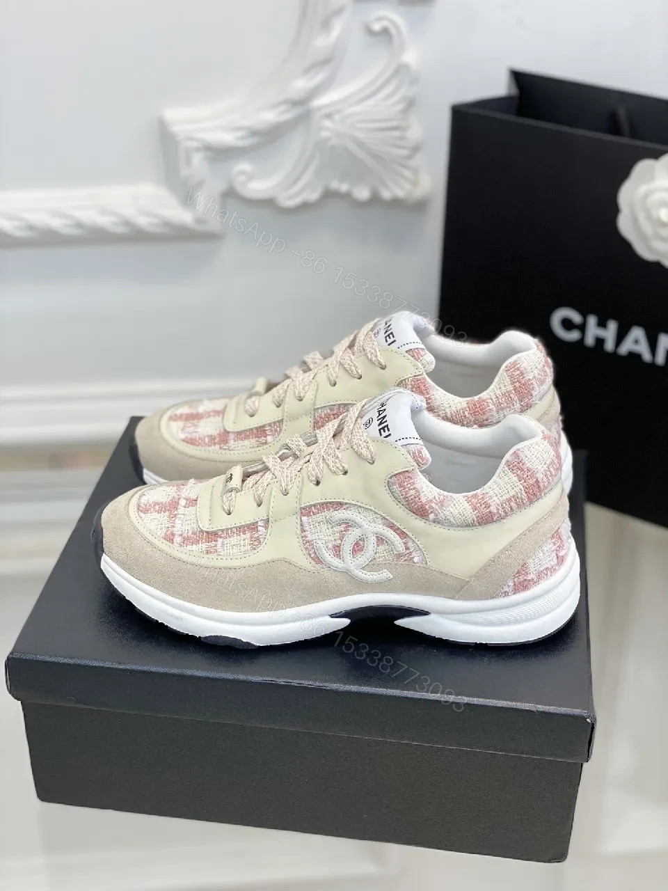 View 5 of Knit Texture High-Top Trainers: Mixed-Pattern Luxury Sneakers