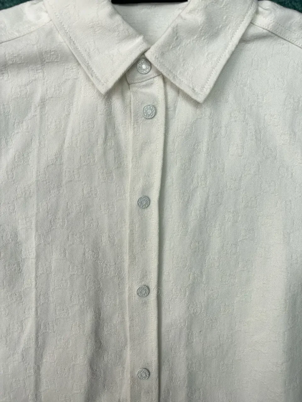 View 10 of Textured Button-Forward Shirt in Off-White with Subtle Patterning