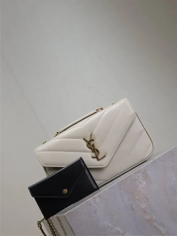 View 3 of Chic Quilted YSL-Logo Bag Set: Leather, Gold, Compact Cardholder