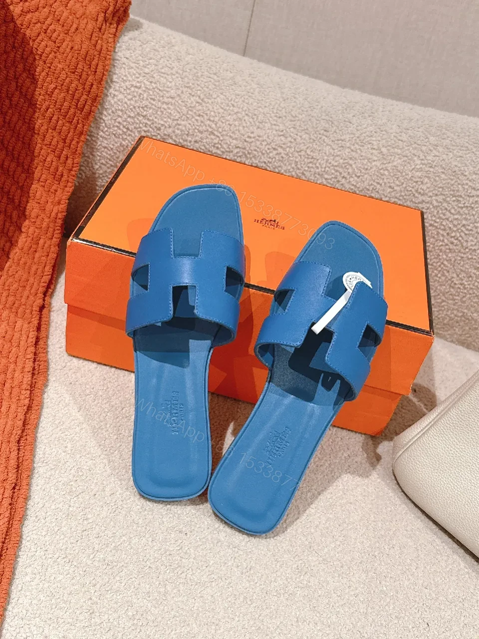View 2 of Blue Leather Signature Sandals – Urban Luxe Comfort, Everyday Style