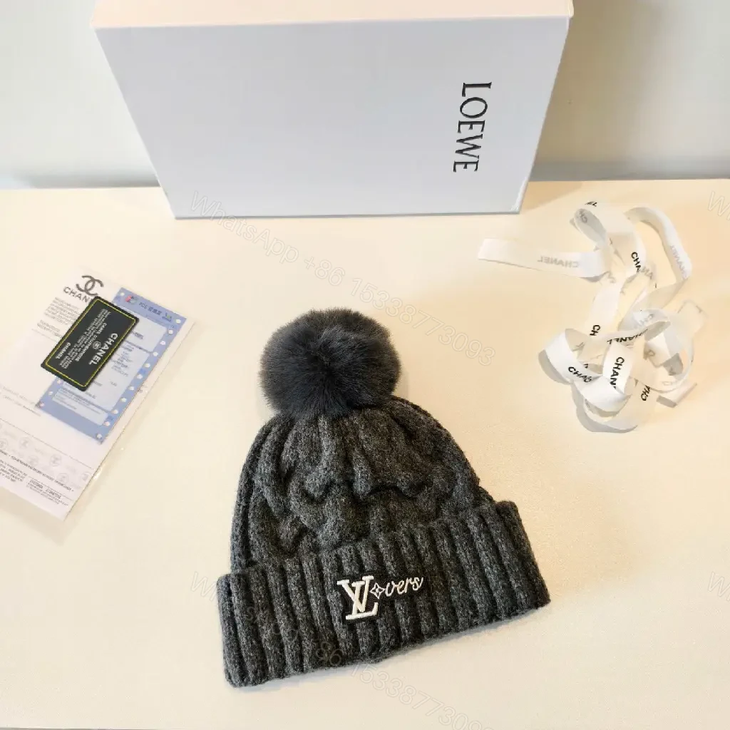 View 2 of Cozy Knit Beanie: Lux Texture, Padded LV-Inspired Pom