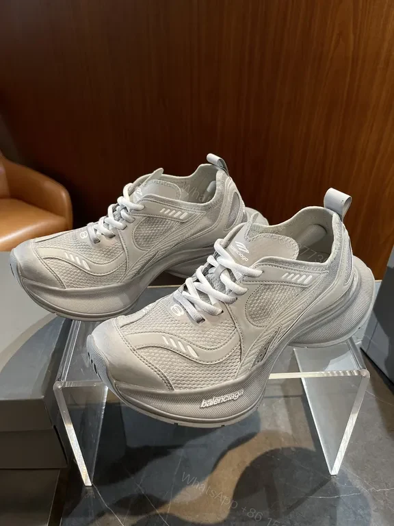 View 6 of White Silver Mesh Sneaker - Bold Curved Sole, Imitation Balenciaga Style