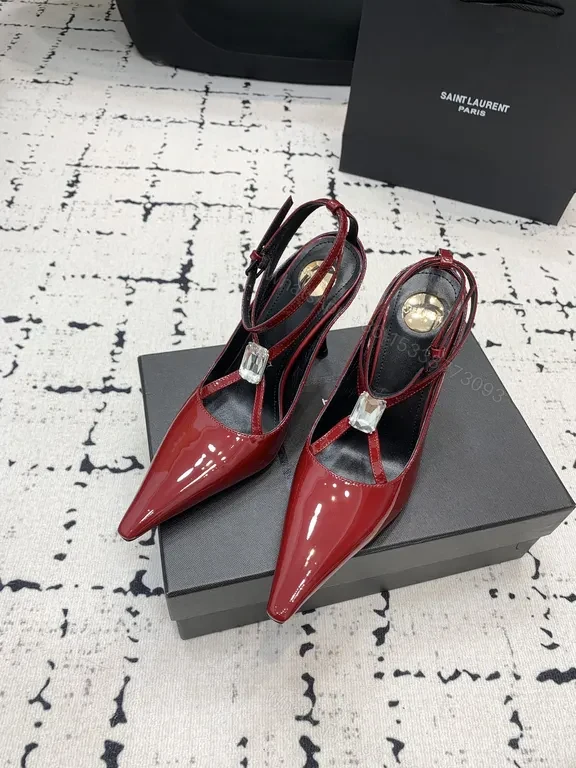 View 5 of Bold Red Patent Stilettos with Crystal Accents - Saint Laurent Paris