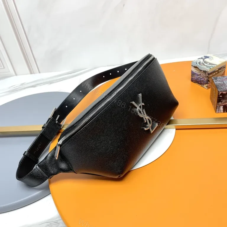View 5 of Compact Leather Belt Bag with YSL Hardware - Noir Style