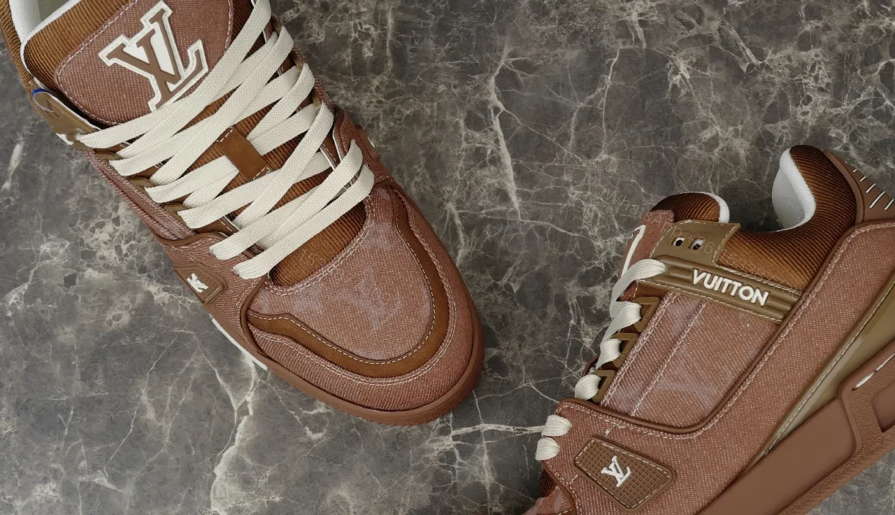 View 7 of Brown Leather & Mesh Louis-Style High-Top Sneakers, Cushioned Comfort
