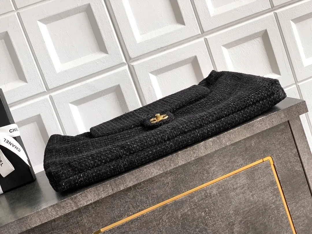 View 6 of Black Tweed Mini Bag with Gold Chain - Luxe Style