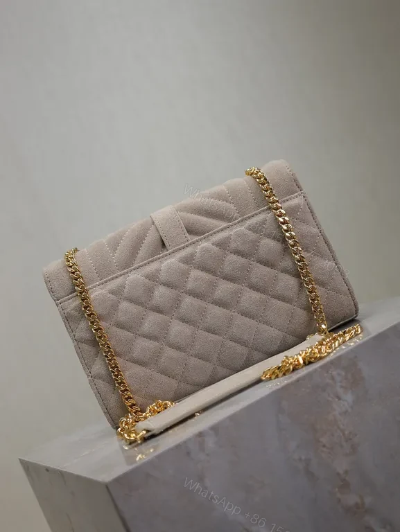 View 3 of Taupe Quilted Luxe Shoulder Bag with YSL Emblem