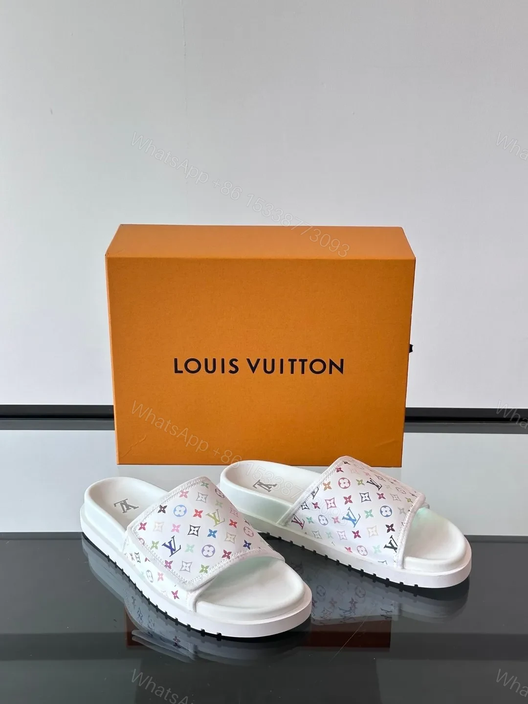 View 5 of LV Men White Printed Fabric Slides
