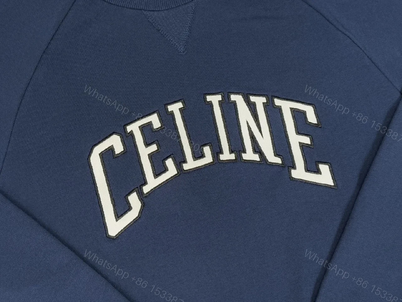View 6 of Navy Cotton-Blend Crewneck with Arched Logo Sweatshirt