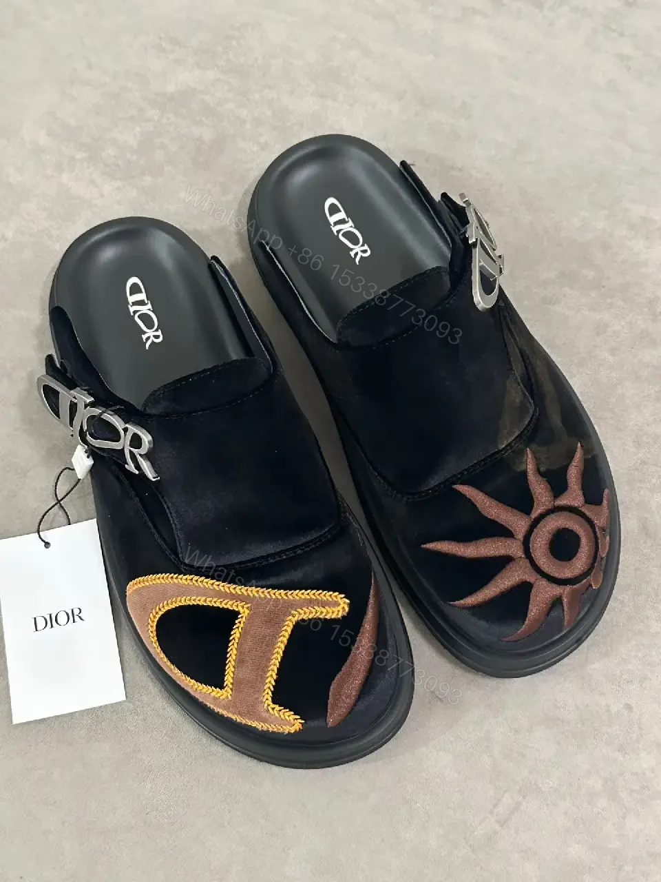 View 10 of Black Velvet Suede Modern Iconic D Logo Sandals