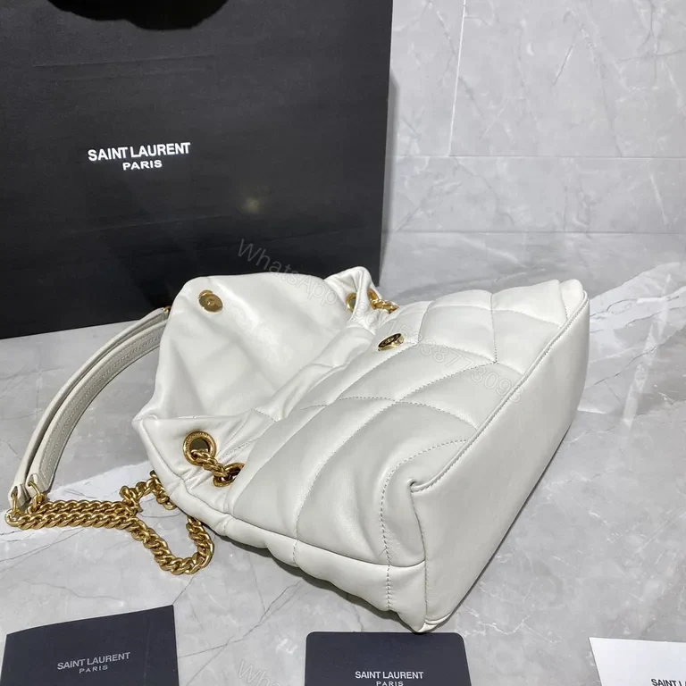 View 8 of Quilted White Crossbody with Gold Hardware â€“ Signature Saint Laurent Bag