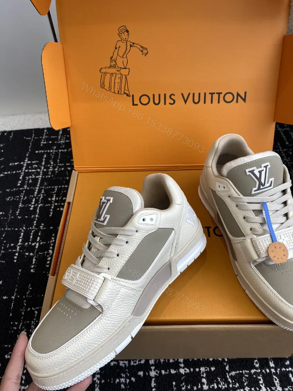 View 3 of Chunky Luxury Sneaker: Neutral Leather, Velcro Strap, High-Top Footwear