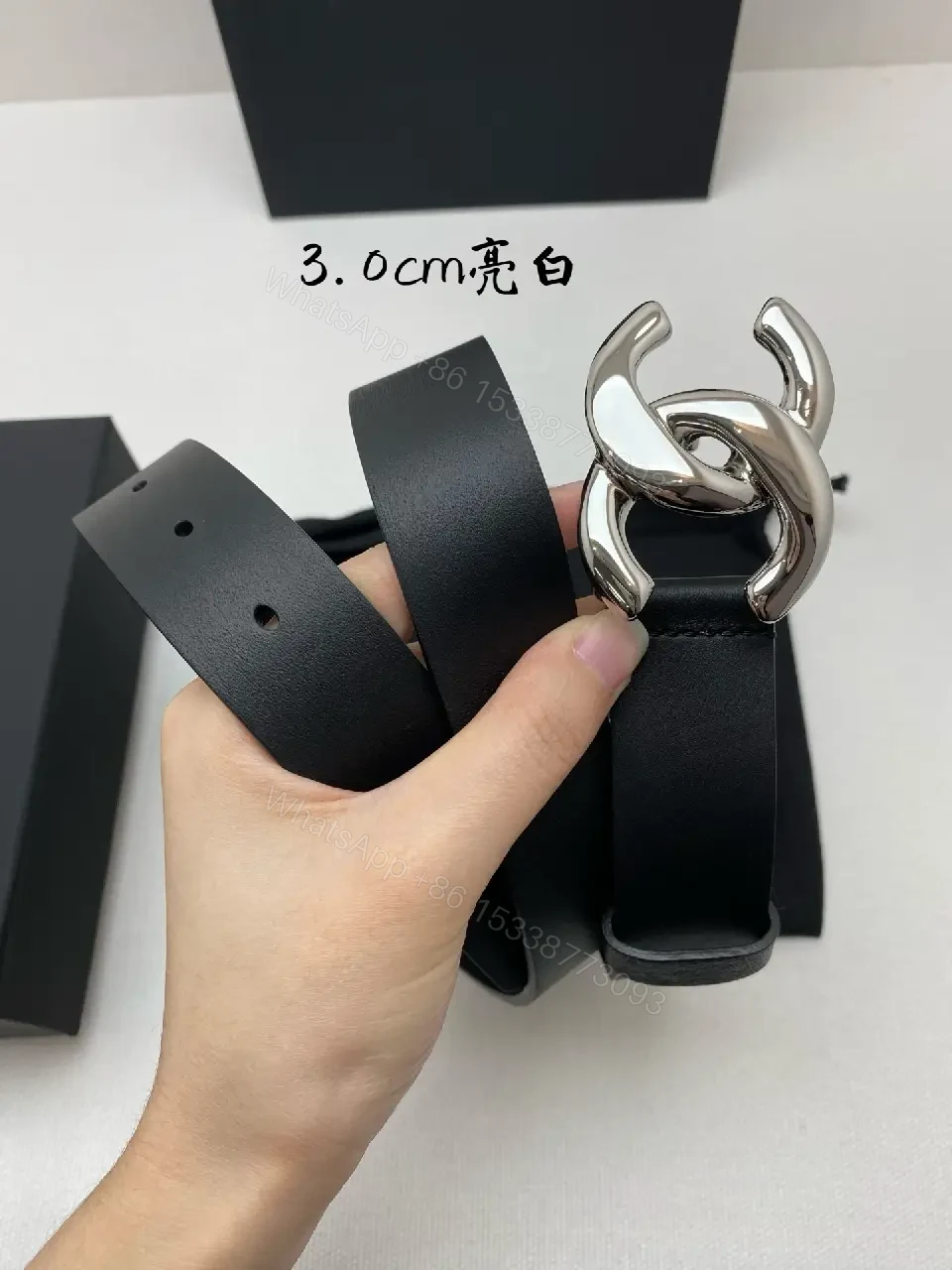 View 6 of Sleek Leather Belt with Double-C Buckle – Modern Luxury
