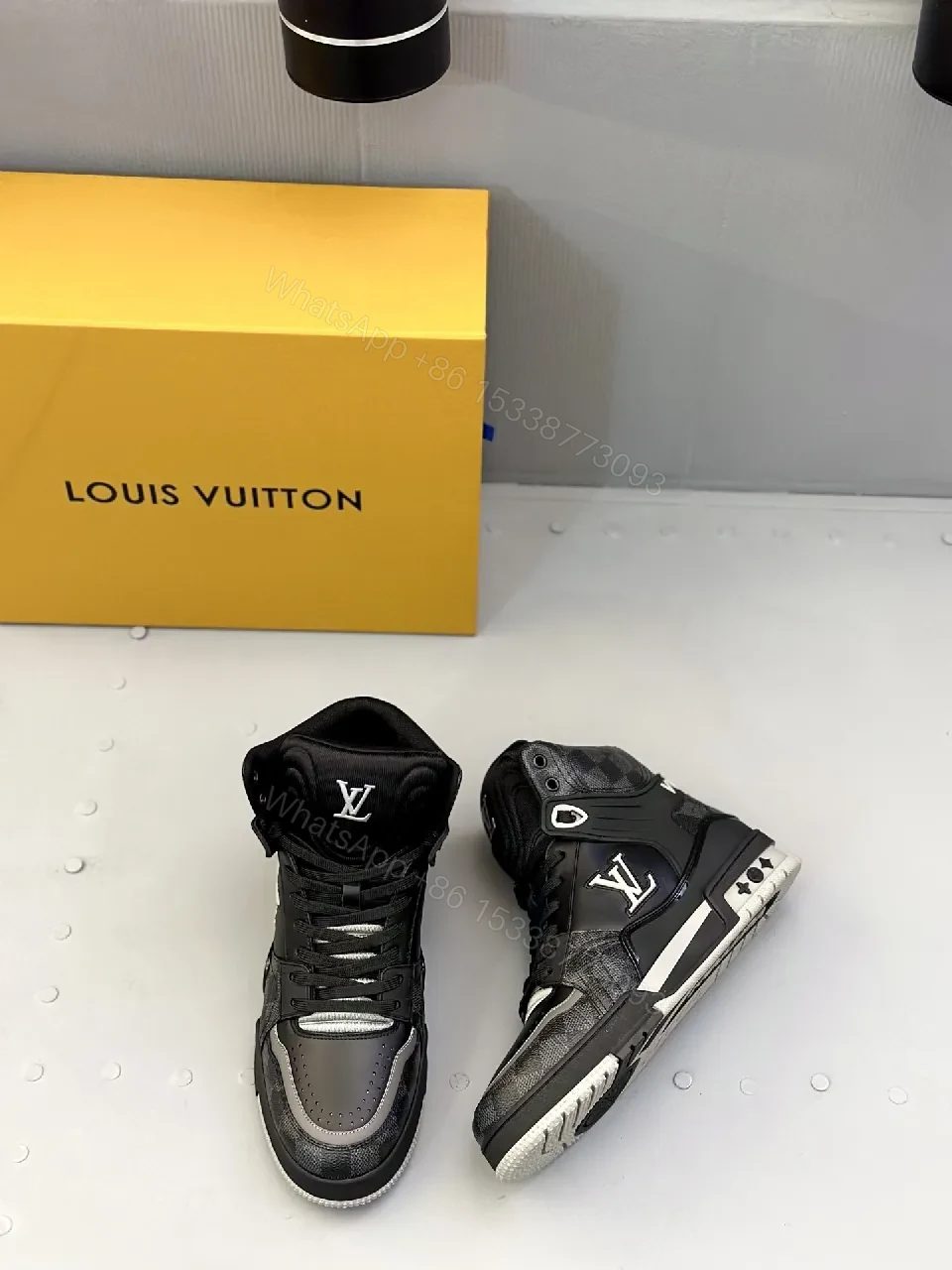 View 6 of Black Leather High-Top Sneaker: Structured, Modern Comfort
