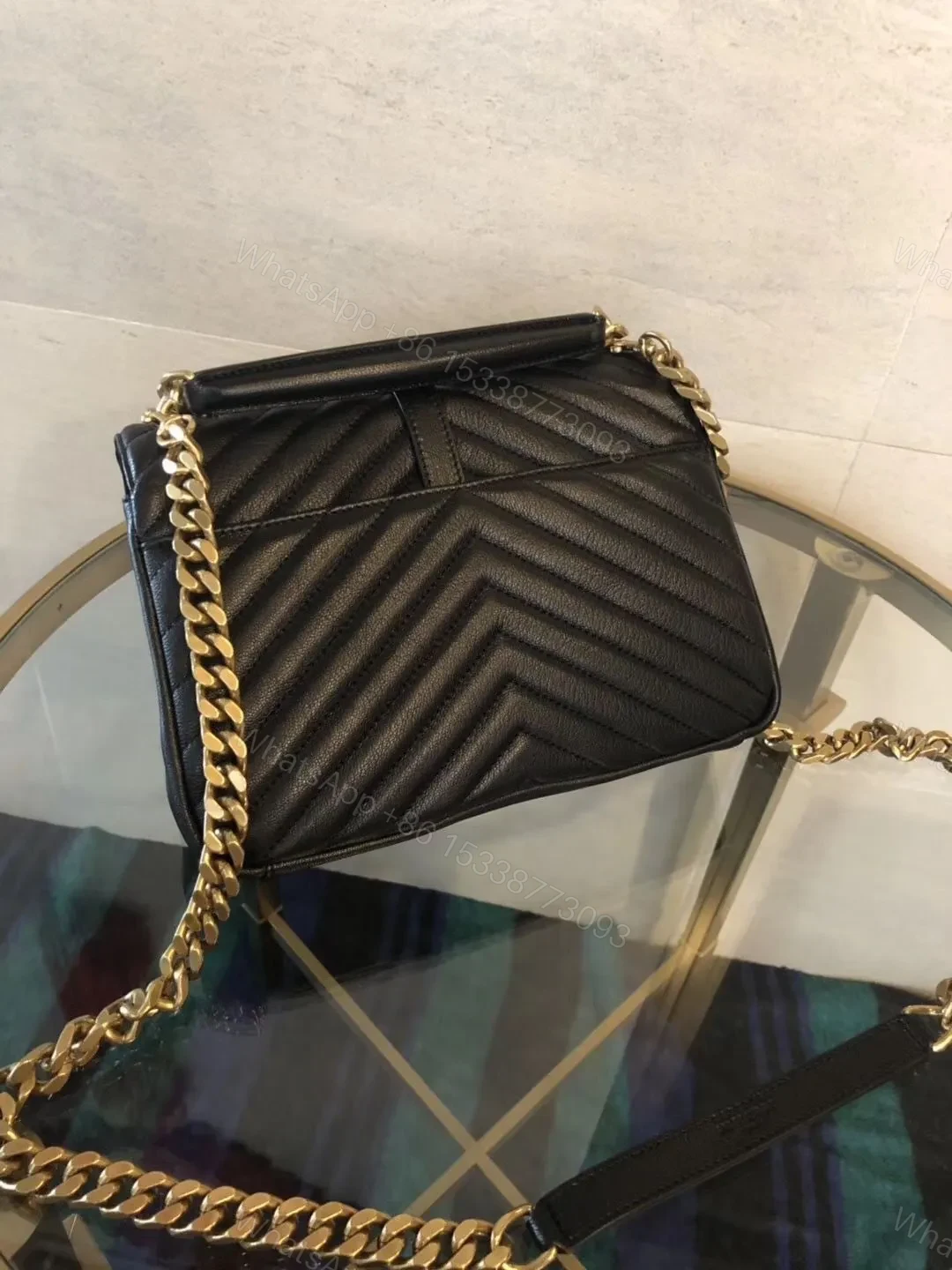 View 2 of Saint Laurent medium College leather cross body bag in black with gold hardware