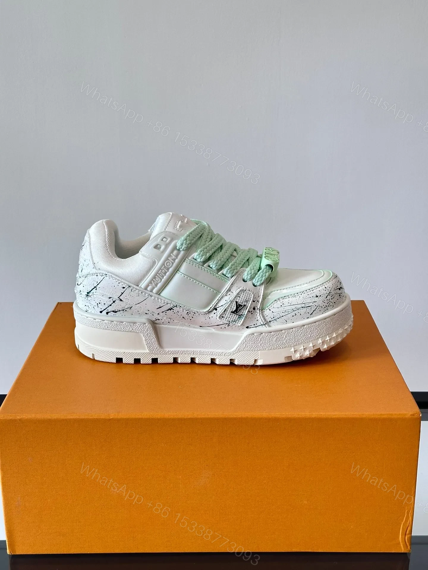 View 6 of LV Men White Leather Paint Splatter Sneakers