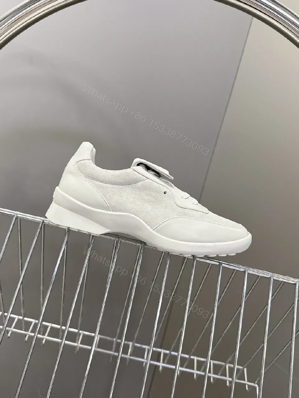 View 2 of White Premium Trainers: Minimalist Leather-Suede, Velcro Closure Sneaker
