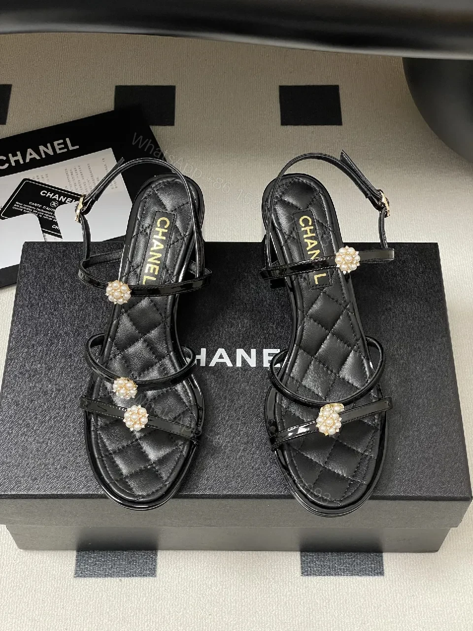 View 7 of Pearl-Embellished Quilted Strappy Sandals - Modern Glam Comfort