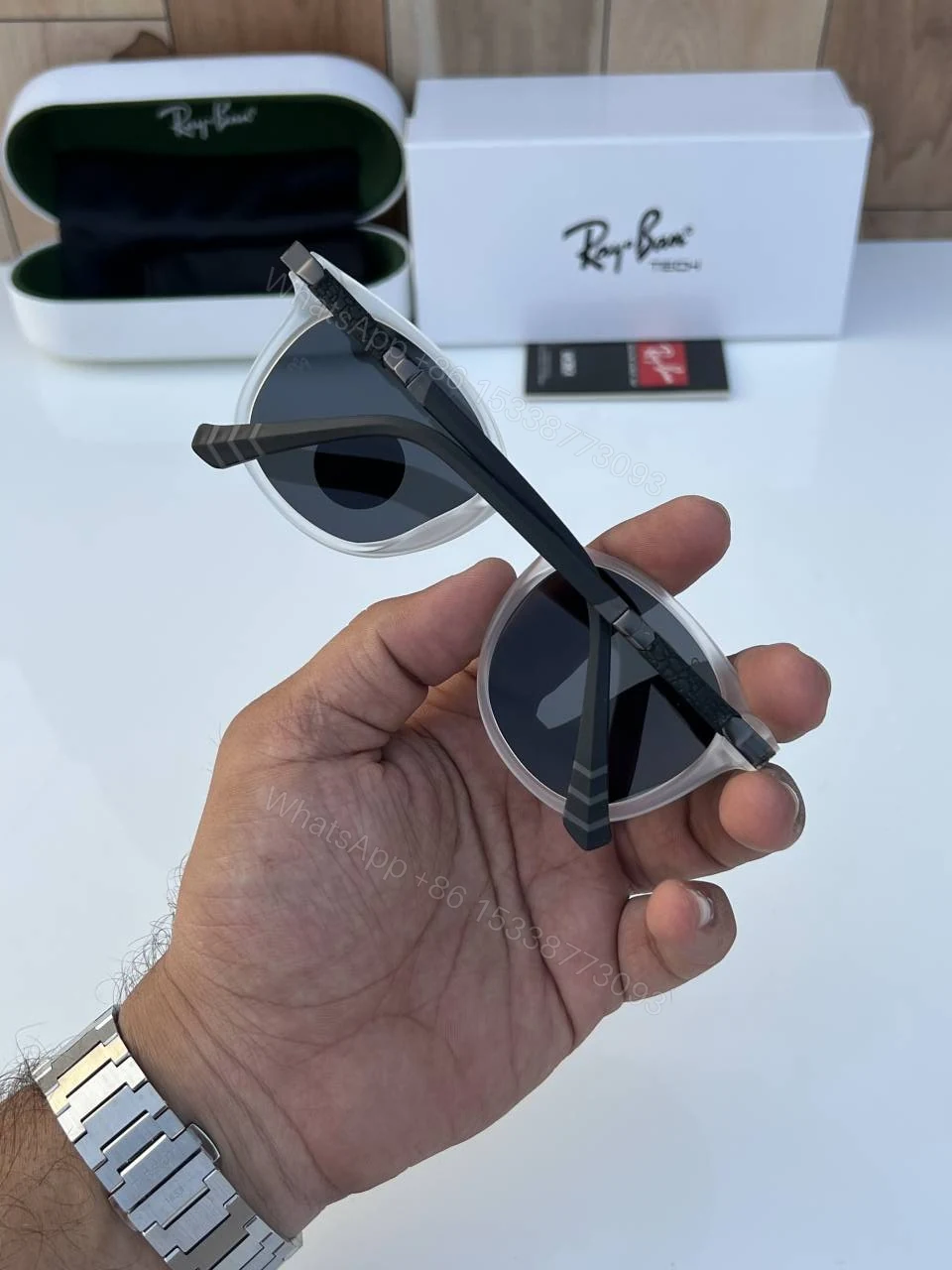 View 4 of First Copy Rayban 91118 White Black Sunglasses