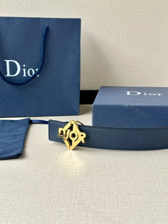 View 7 of Blue Leather Dior Hex Hardware Bracelet - Modern Minimalist Luxury